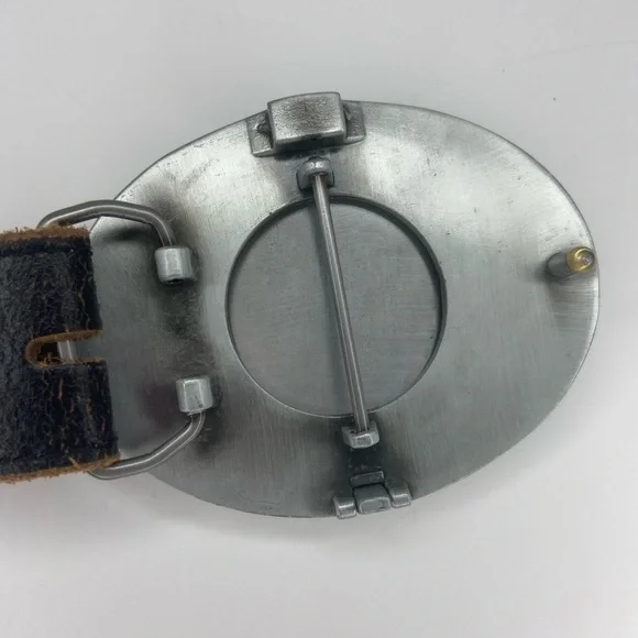 Western leather belt, solid metal buckle- American flag etching.size 38 … - Picture 7 of 11